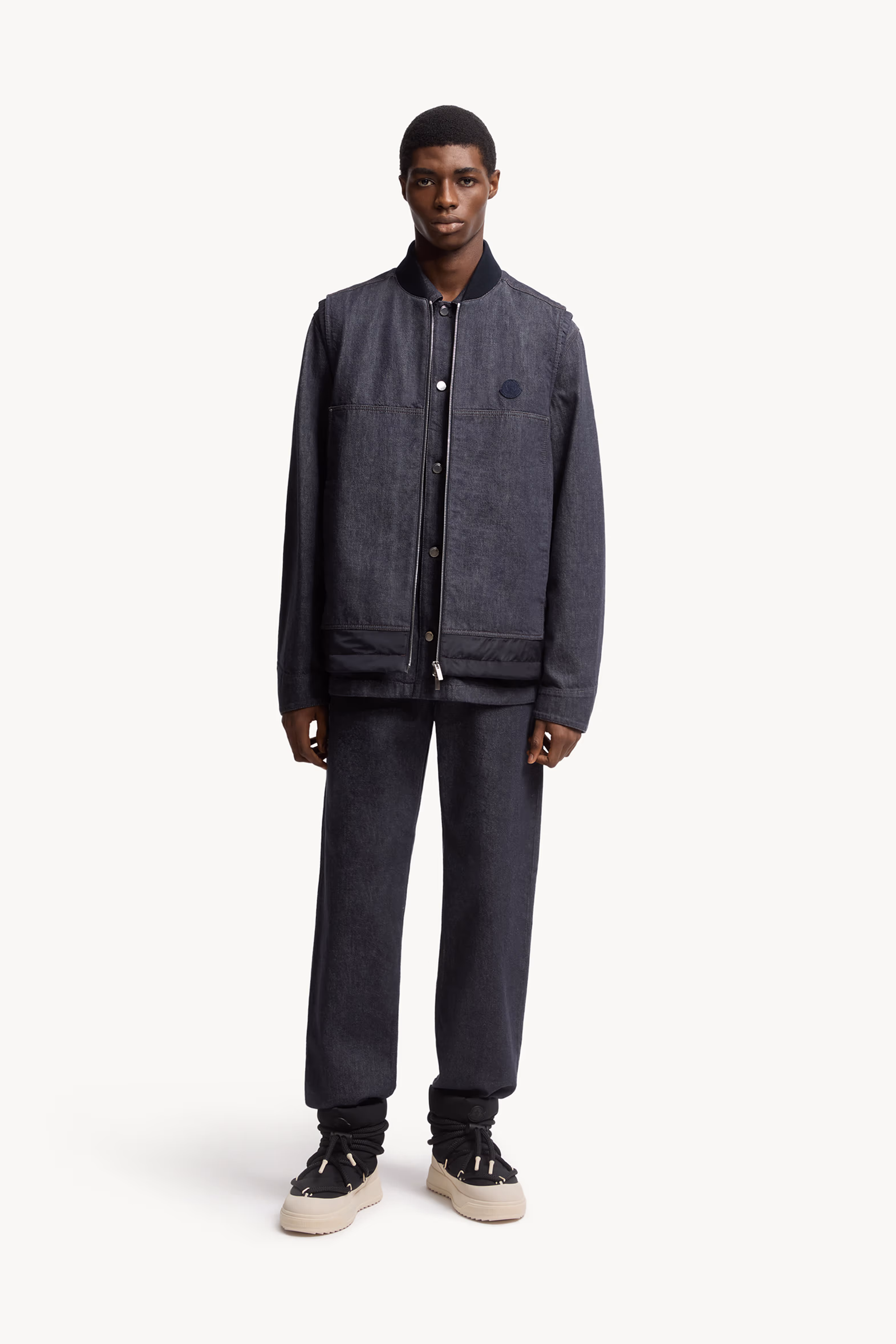 Chaleco plumífero de tejido vaquero Ranche Hombre Azul Denim Moncler 0
